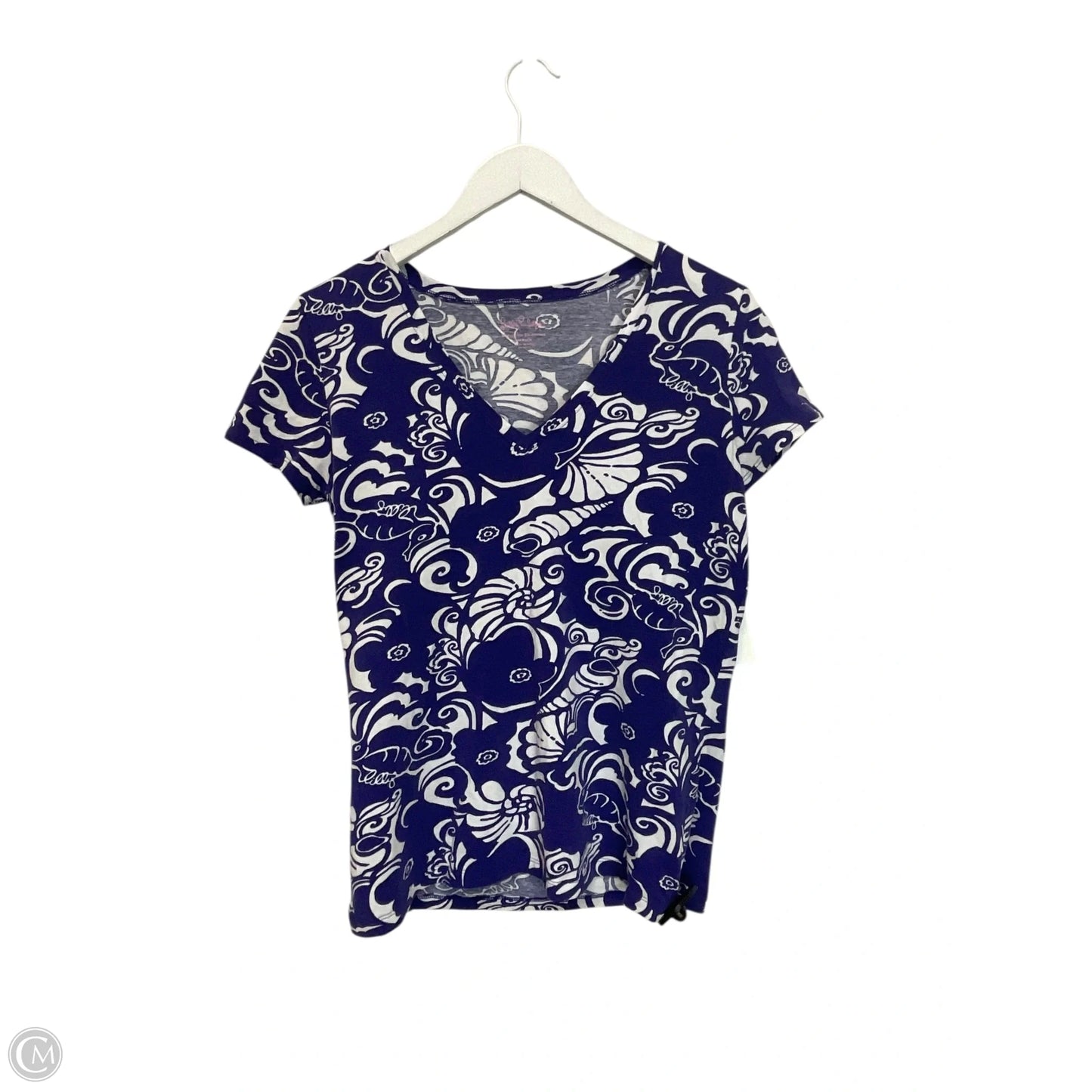 Top Short Sleeve Designer By Lilly Pulitzer In Purple & White, Size: M