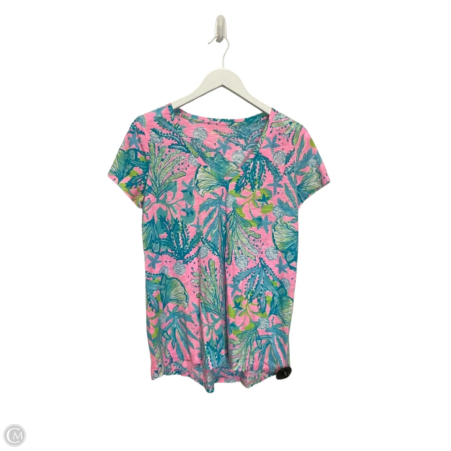 Top Short Sleeve Designer By Lilly Pulitzer In Blue & Pink, Size: S