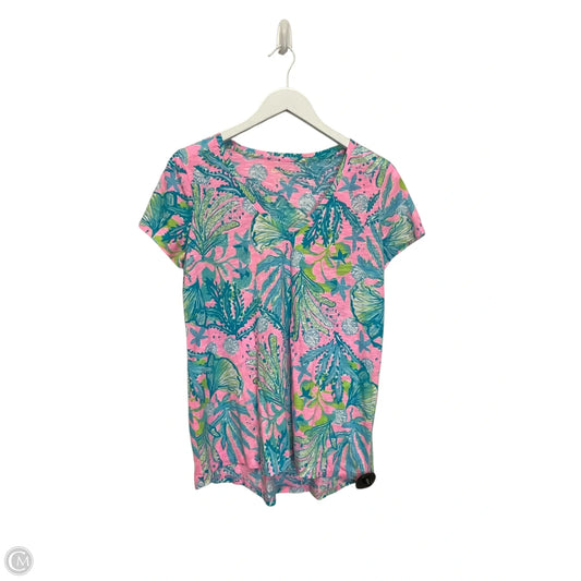 Top Short Sleeve Designer By Lilly Pulitzer In Blue & Pink, Size: S