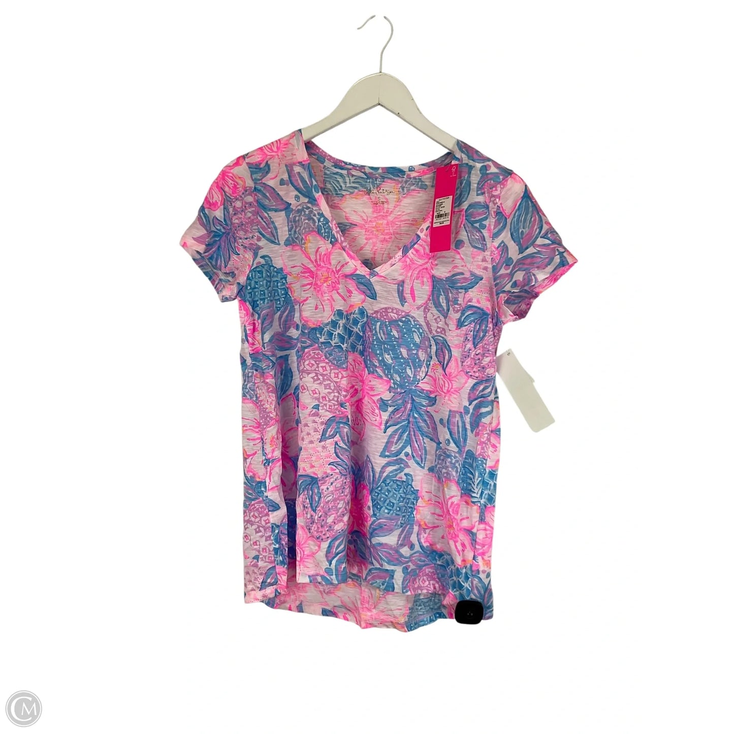Top Short Sleeve Designer By Lilly Pulitzer In Blue & Pink, Size: S
